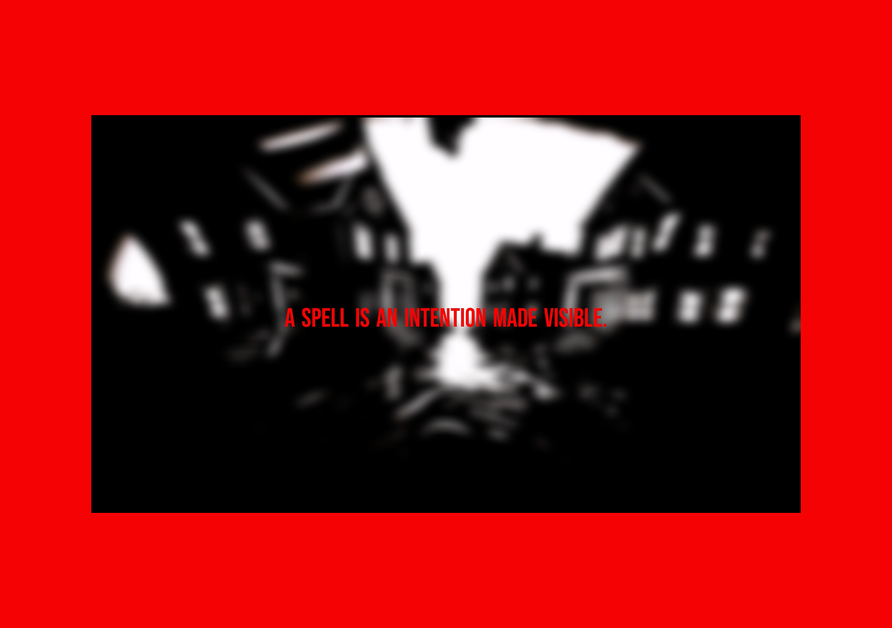 Vibe Altar screen still: A Spell Is An Intention Made Visible — red and black urban landscape